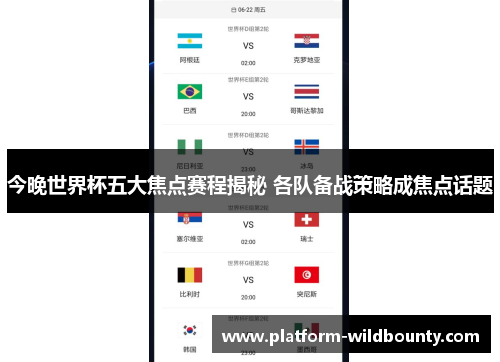 今晚世界杯五大焦点赛程揭秘 各队备战策略成焦点话题